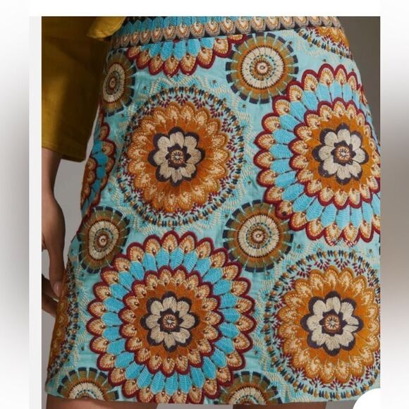 Farm Rio Anthropologie Button Front Colorful Deco Mini Skirt XXS - Picture 2 of 8